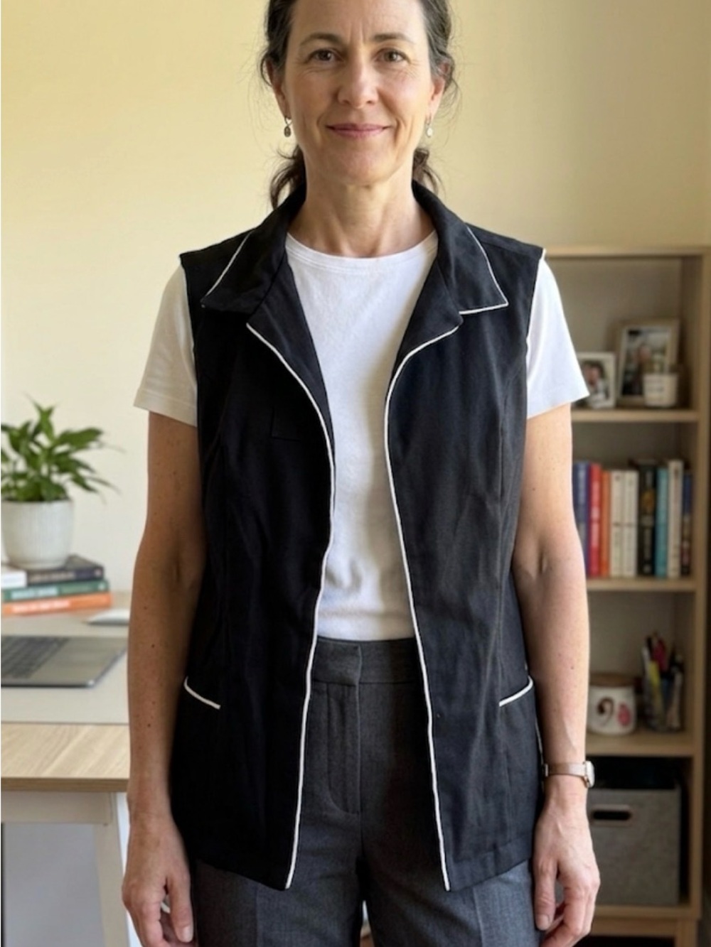 Black Sleeveless Vest with White Piping